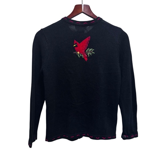 Vintage 1990s Knit Bird Pine Tree Graphic Cardigan Sweater Button Up Size Small - Picture 3 of 16